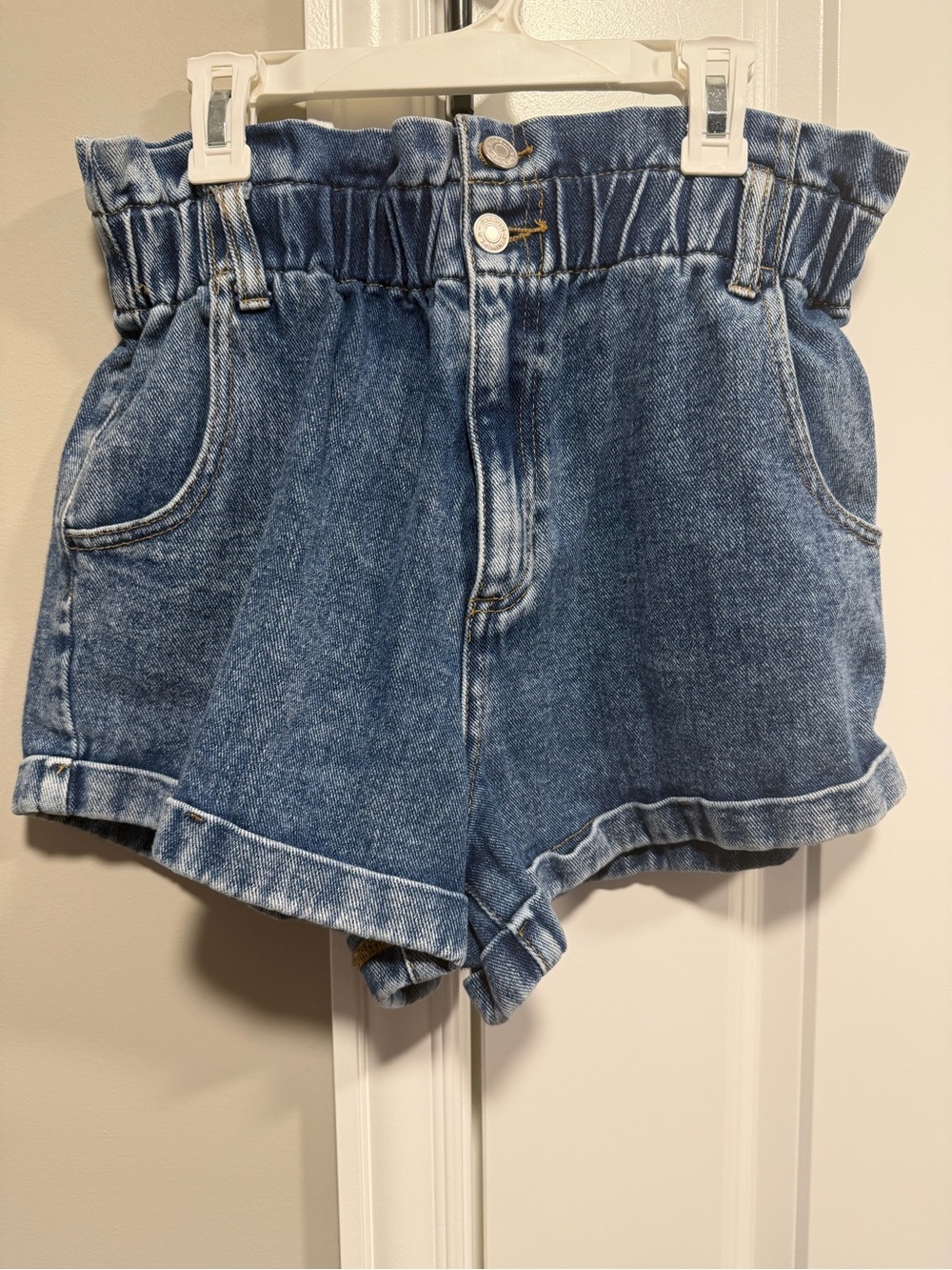PacSun Paperbag High-Rise Denim Shorts in Medium Blue